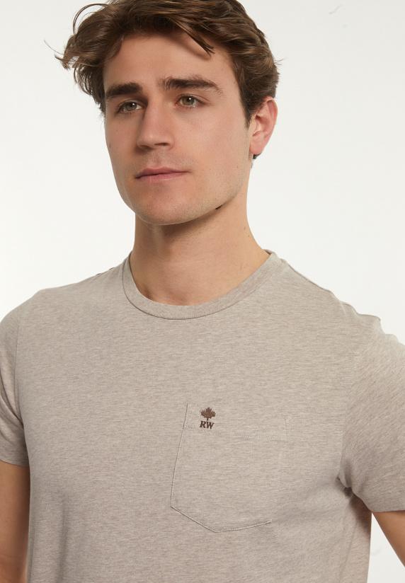 River Woods Custom Fit Basic Pima Katoen T-shirt Borstzak Sand Mix