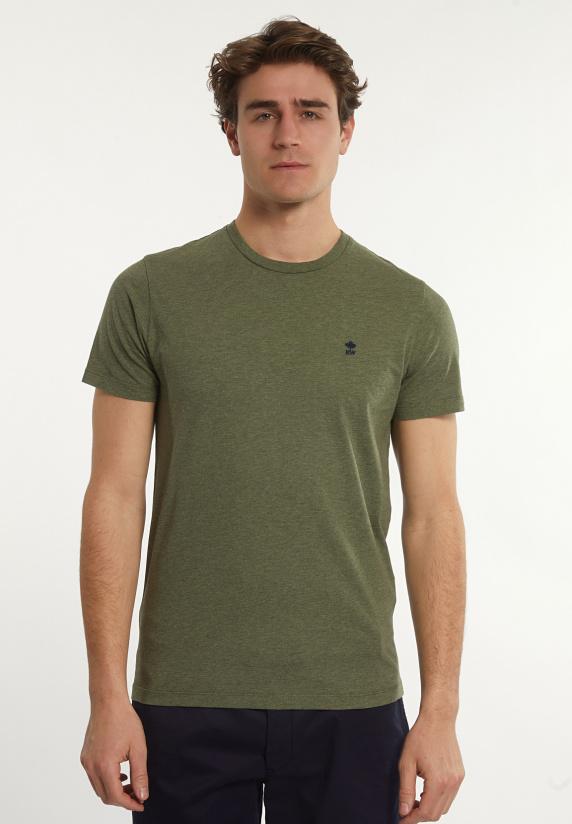 River Woods Custom Fit Basic Pima Katoen T-shirt Olive Mix