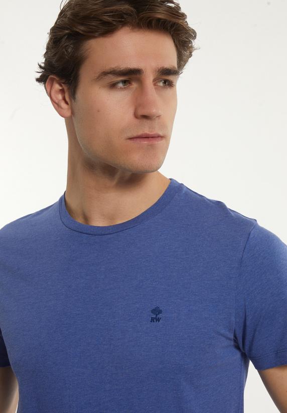 River Woods Custom Fit Basic Pima Katoen T-shirt Persian Blue Mix