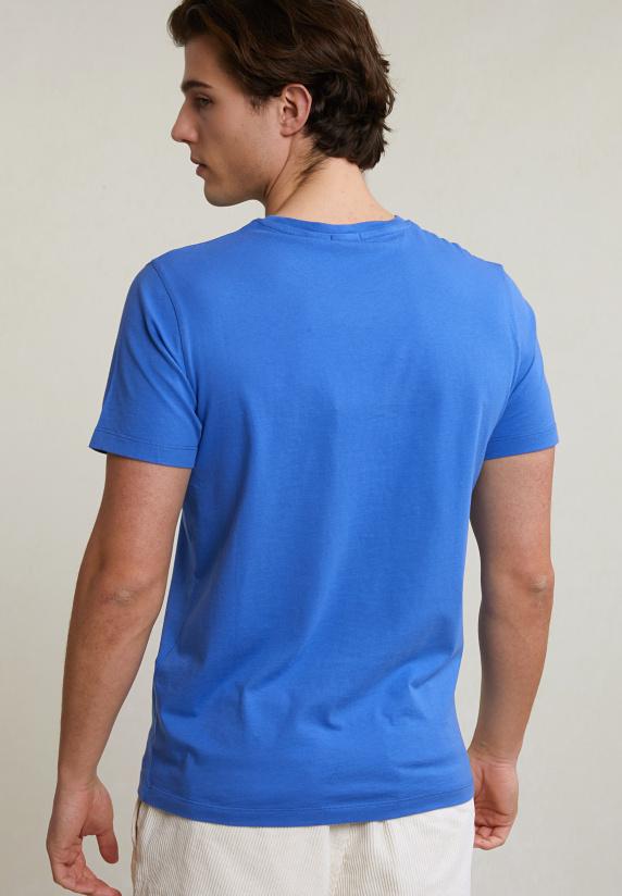 River Woods Custom Fit Basic Pima Katoen T-shirt Ronde Hals Evening Blue