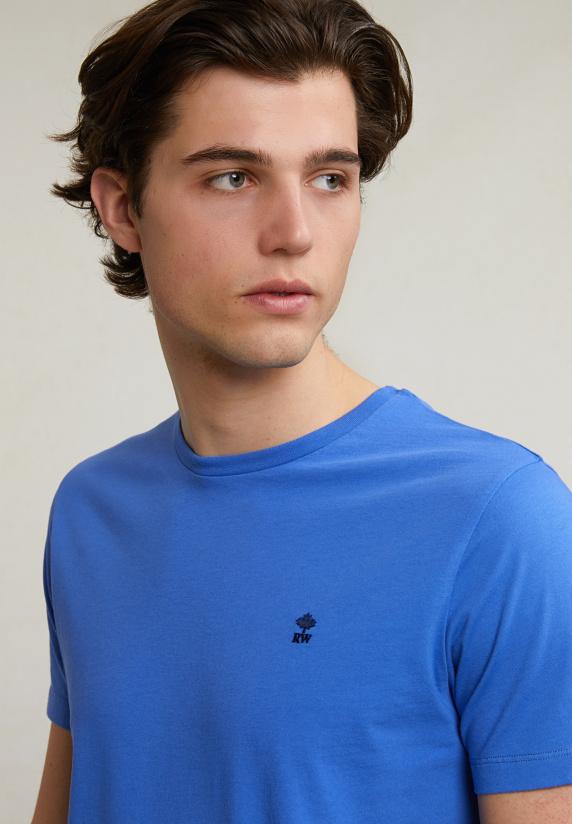 River Woods Custom Fit Basic Pima Katoen T-shirt Ronde Hals Evening Blue