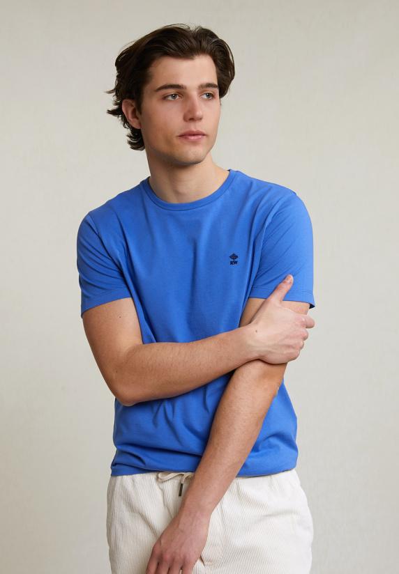 river woods Custom fit basic pima katoen T-shirt ronde hals evening blue