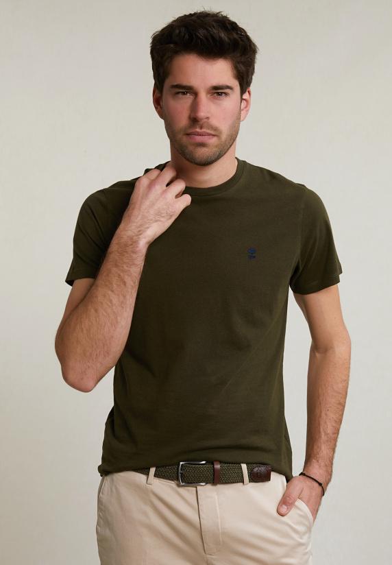 river woods Custom fit basic pima katoen T-shirt ronde hals forest mix