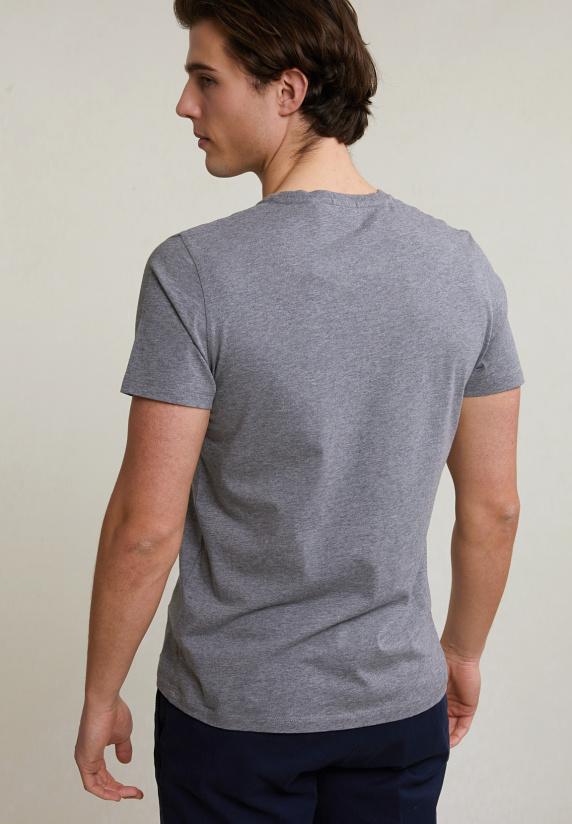 River Woods Custom Fit Basic Pima Katoen T-shirt Ronde Hals Grey Mix