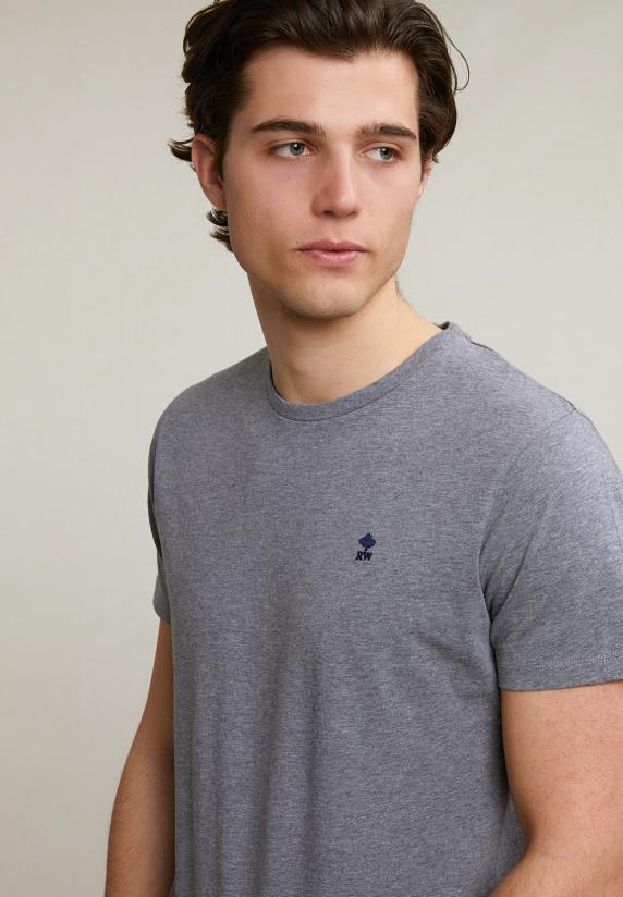 River Woods Custom Fit Basic Pima Katoen T-shirt Ronde Hals Grey Mix