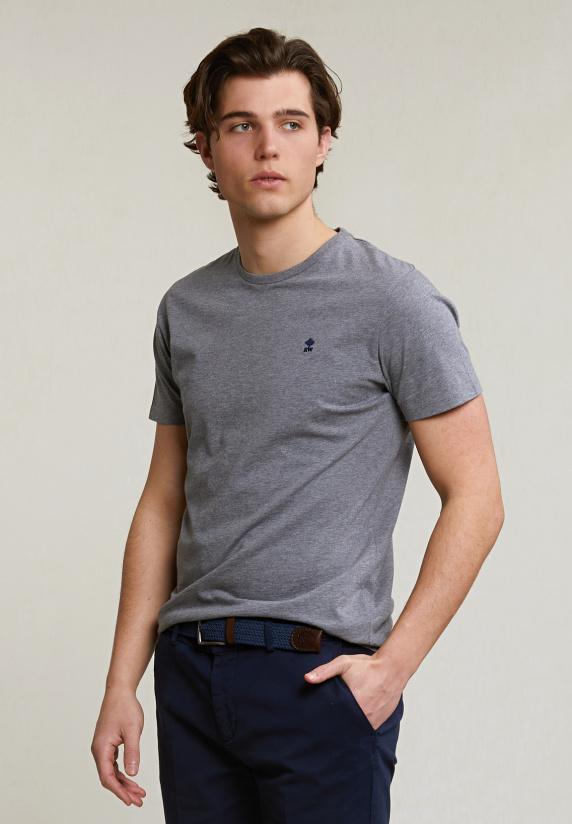river woods Custom fit basic pima katoen T-shirt ronde hals grey mix