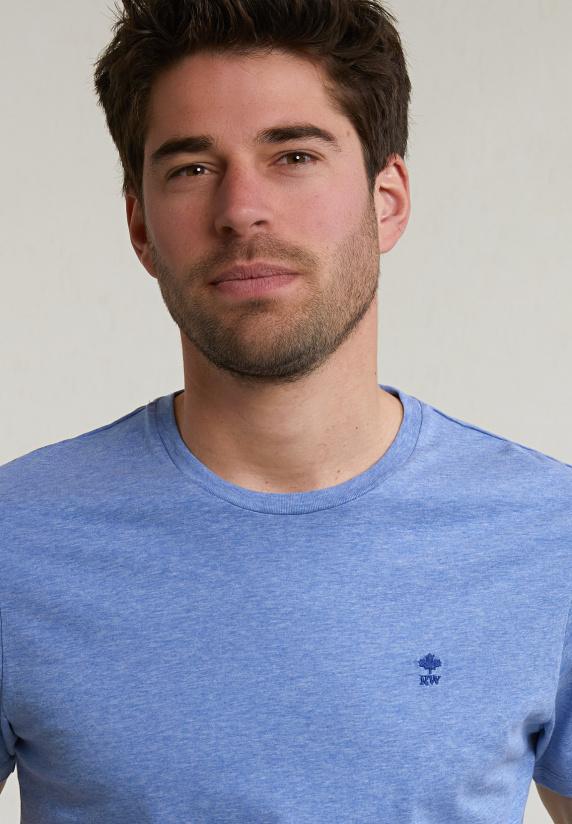 River Woods Custom Fit Basic Pima Katoen T-shirt Ronde Hals Lt Hamptons Blue Mix