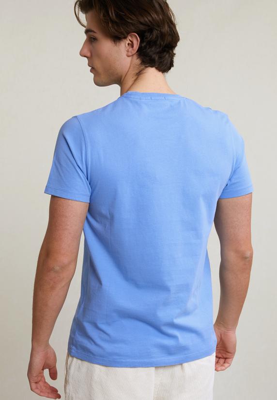 River Woods Custom Fit Basic Pima Katoen T-shirt Ronde Hals Lt Caribbean Blue