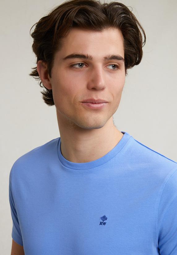 River Woods Custom Fit Basic Pima Katoen T-shirt Ronde Hals Lt Caribbean Blue