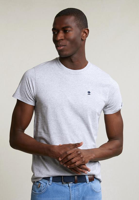 river woods Custom fit basic pima katoen T-shirt ronde hals oyster mix