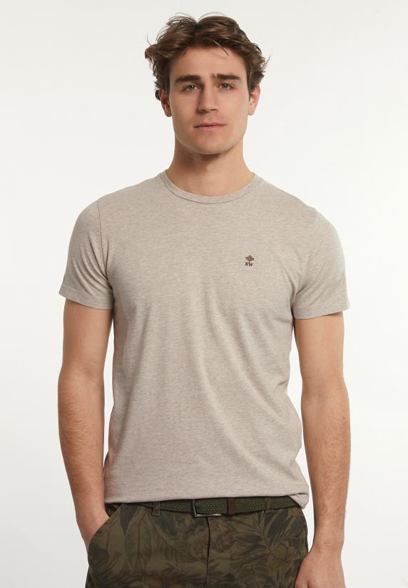 river woods Custom fit basic pima katoen T-shirt sand mix