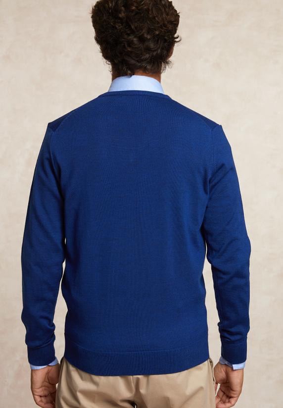 River Woods Custom Fit Basic V-hals Merinotrui Blue Beard Mix