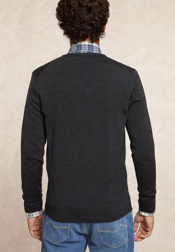 River Woods Custom Fit Basic V-hals Merinotrui Charcoal Mix