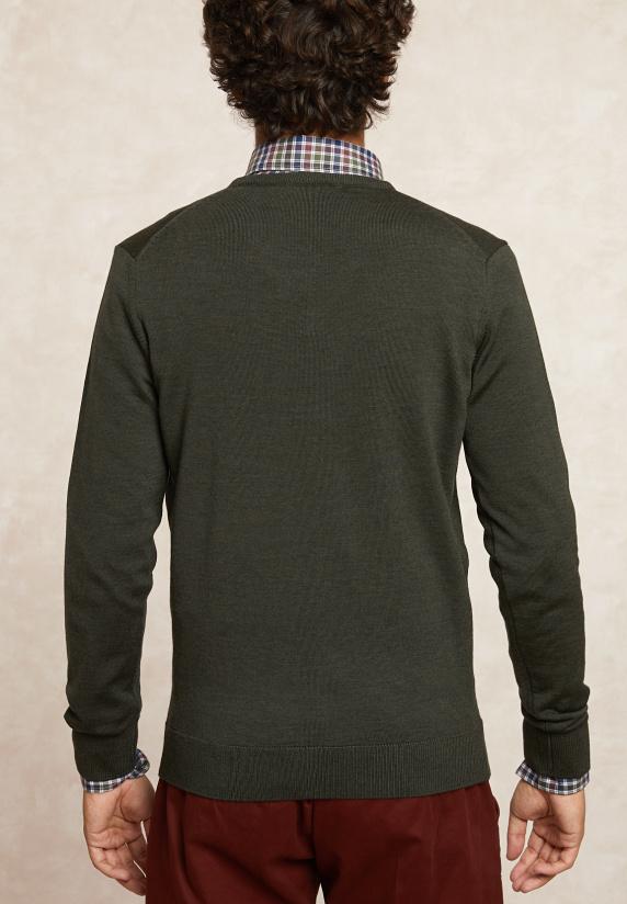 River Woods Custom Fit Basic V-hals Merinotrui Cypress Mix