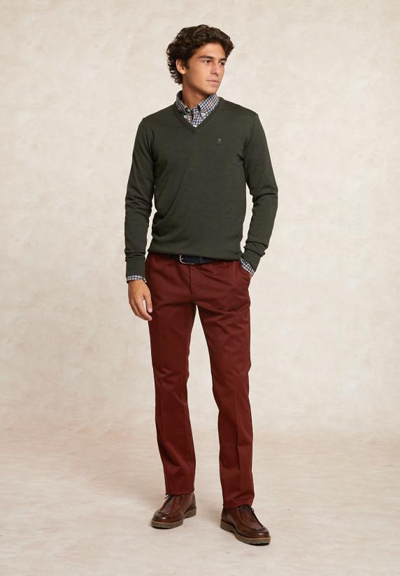 River Woods Custom Fit Basic V-hals Merinotrui Cypress Mix