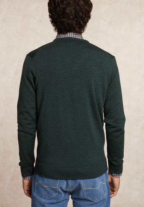 River Woods Custom Fit Basic V-hals Merinotrui Dk Moss Mix