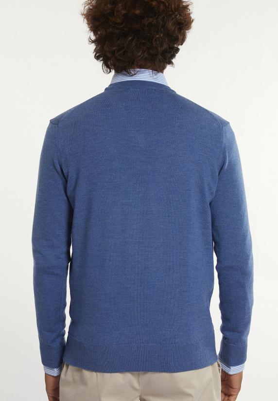 River Woods Custom Fit Basic V-hals Merinotrui Dk Persian Blue Mix