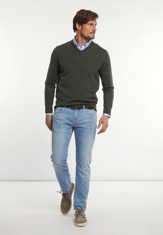 River Woods Custom Fit Basic V-hals Merinotrui Forest Mix