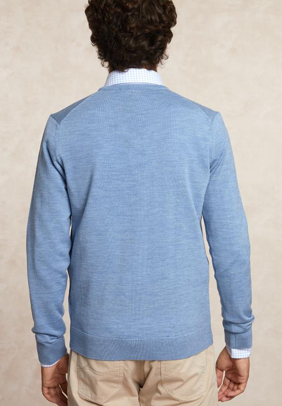 River Woods Custom Fit Basic V-hals Merinotrui Glacier Mix