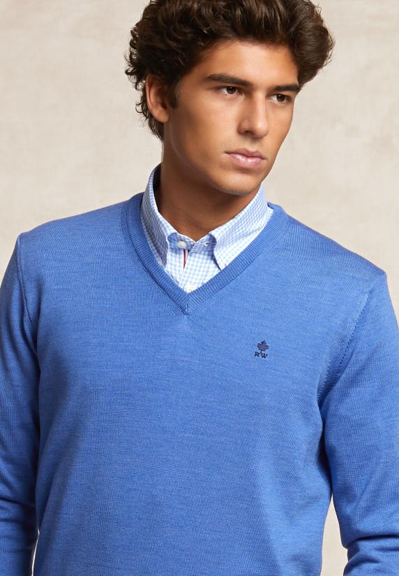 River Woods Custom Fit Basic V-hals Merinotrui Heaven Mix