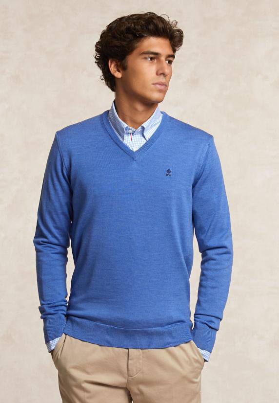 river woods Custom fit basic V-hals merinotrui heaven mix