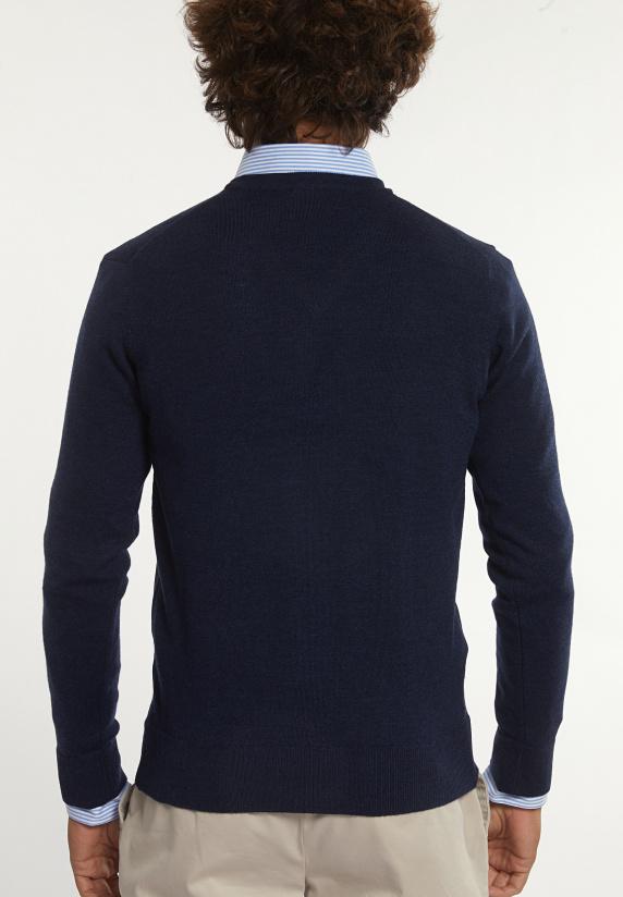 River Woods Custom Fit Basic V-hals Merinotrui Indigo Mix