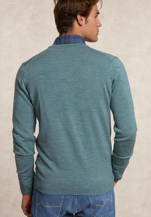 River Woods Custom Fit Basic V-hals Merinotrui Jade Green Mix