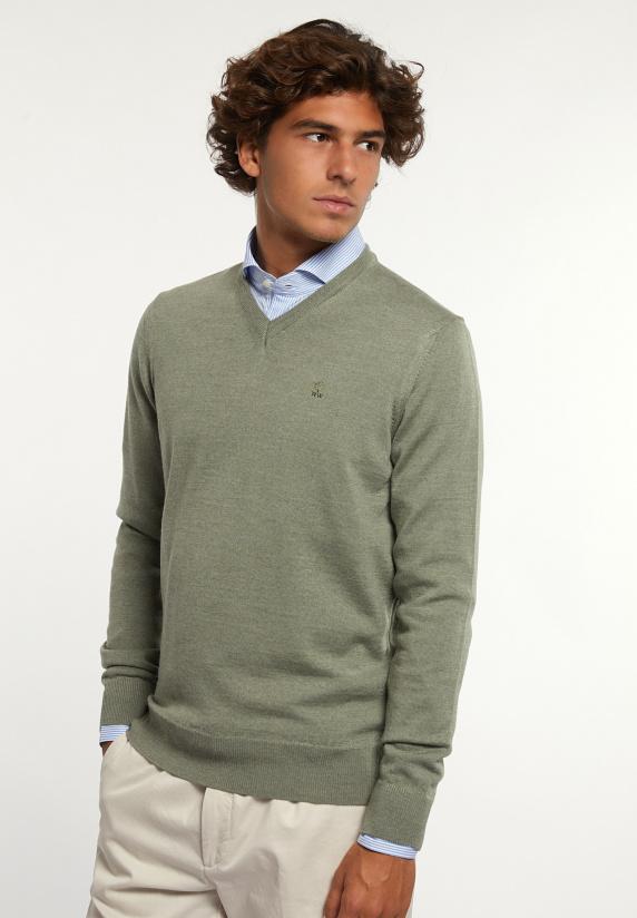 river woods Custom fit basic V-hals merinotrui jade mix