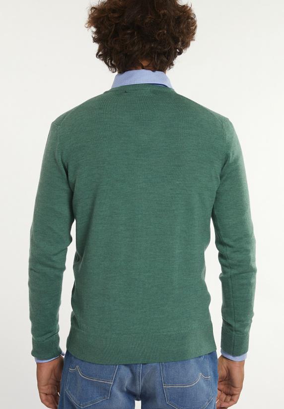 River Woods Custom Fit Basic V-hals Merinotrui Lt Opal Green Mix