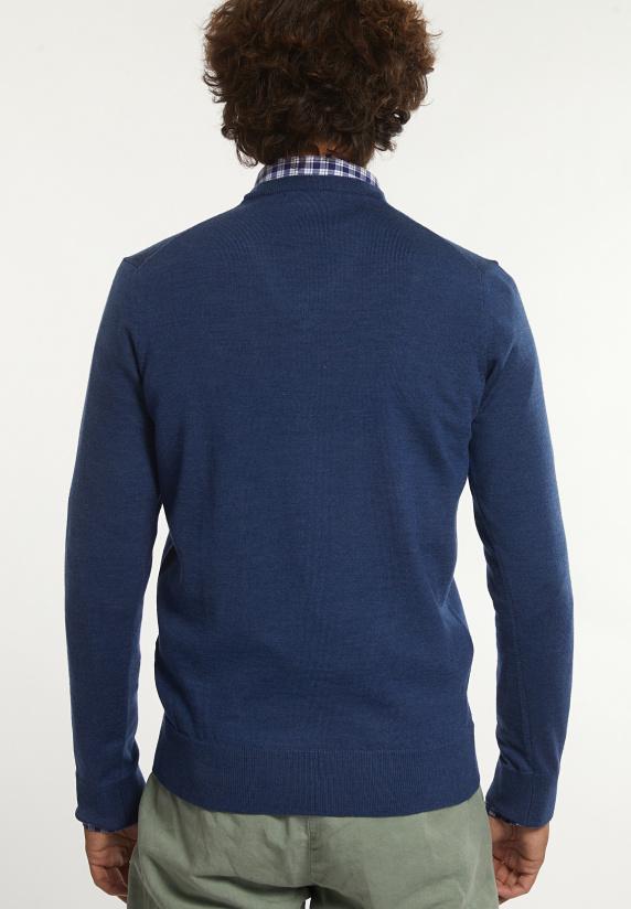 River Woods Custom Fit Basic V-hals Merinotrui Mykonos Blue Mix