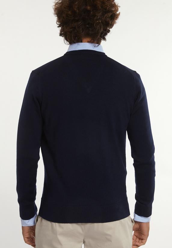 River Woods Custom Fit Basic V-hals Merinotrui Navy