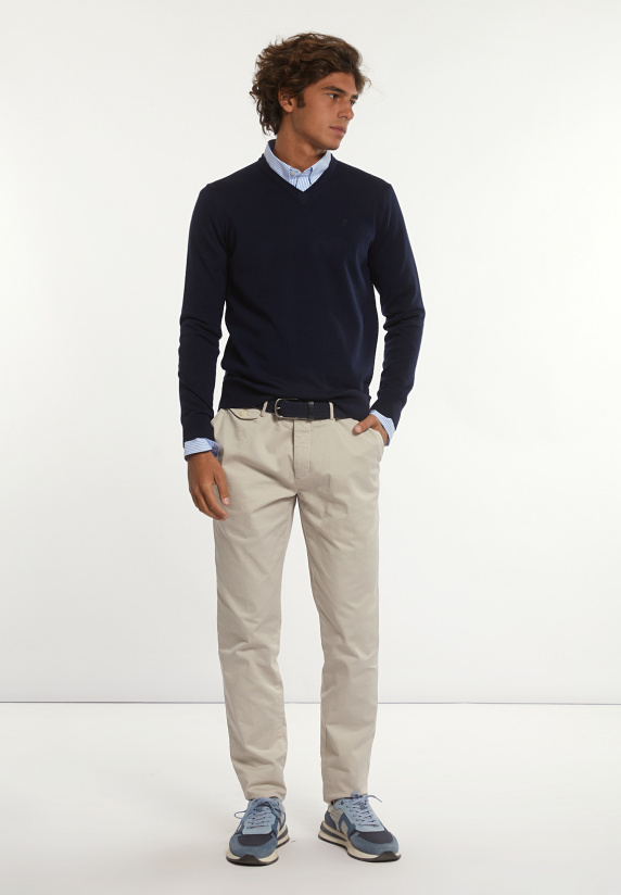 River Woods Custom Fit Basic V-hals Merinotrui Navy