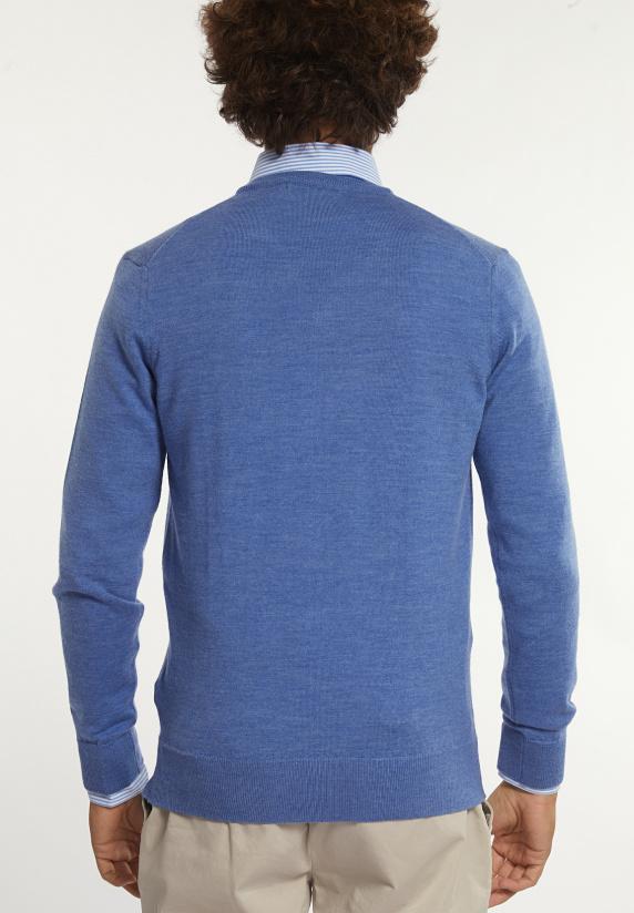 River Woods Custom Fit Basic V-hals Merinotrui Persian Blue Mix