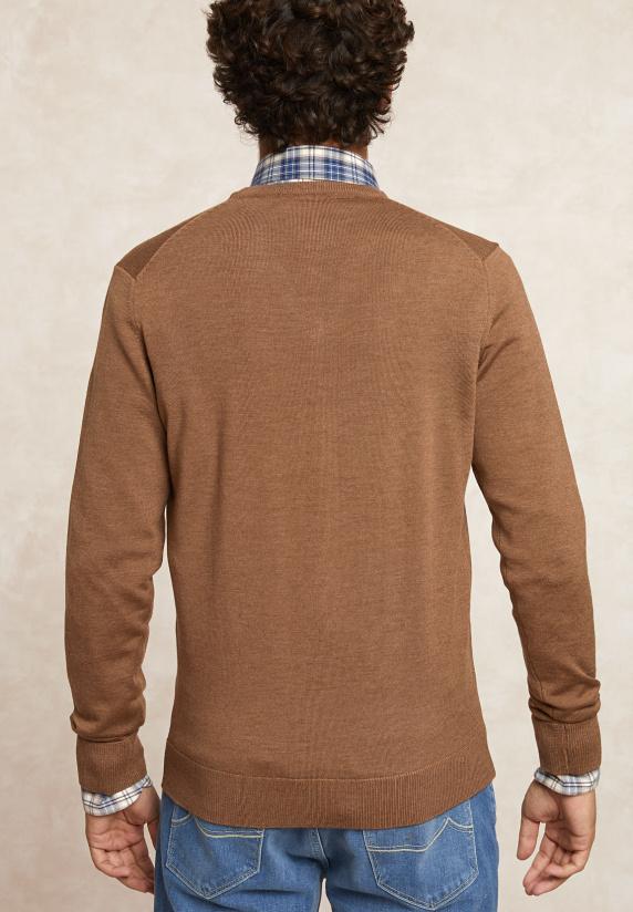 River Woods Custom Fit Basic V-hals Merinotrui Turron Mix