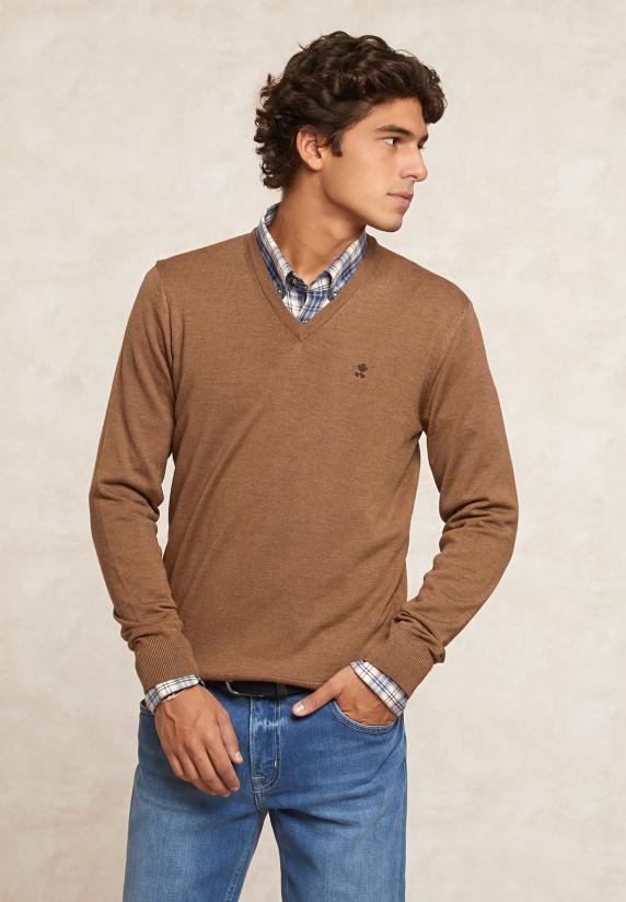 river woods Custom fit basic V-hals merinotrui turron mix