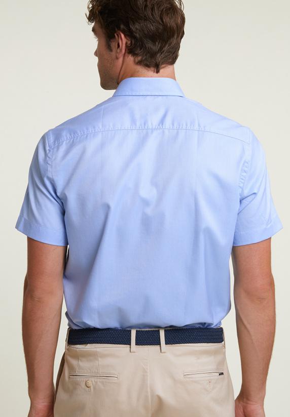 River Woods Custom Fit Effen Hemd Korte Mouwen Blauw