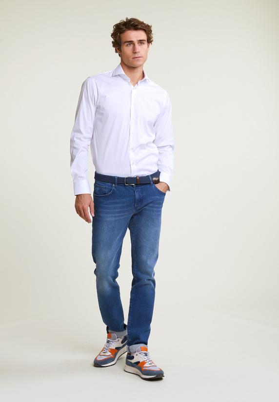 River Woods Custom Fit Effen Hemd Performance Stretch Wit