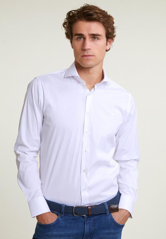 river woods Custom fit effen hemd performance stretch wit