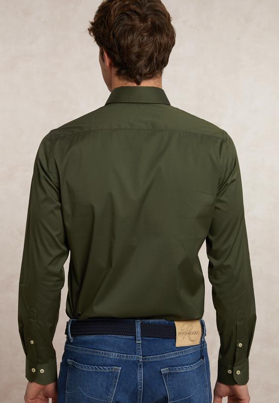 River Woods Custom Fit Effen Performance Stretch Hemd Kaki