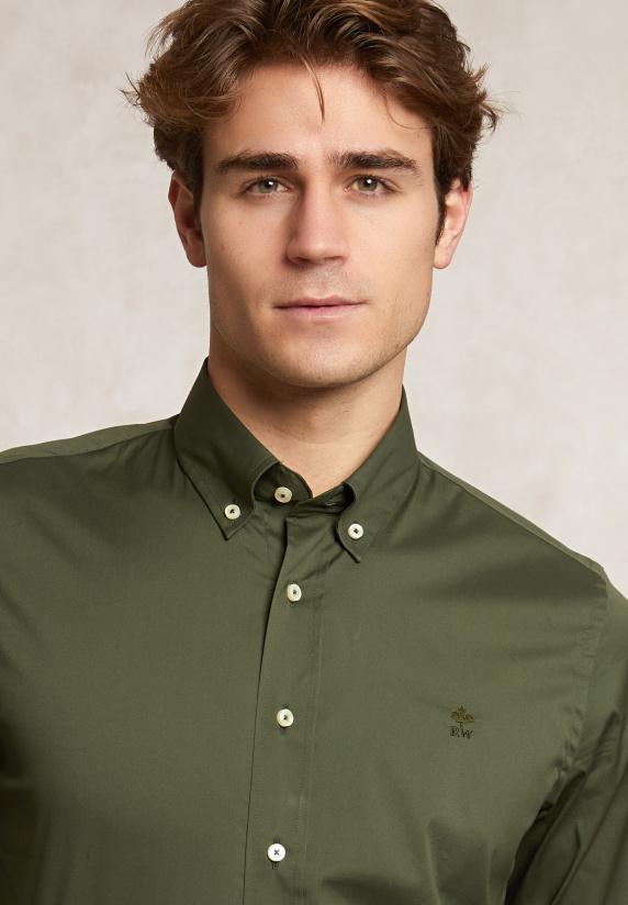 River Woods Custom Fit Effen Performance Stretch Hemd Kaki