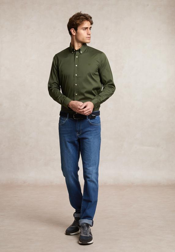 River Woods Custom Fit Effen Performance Stretch Hemd Kaki