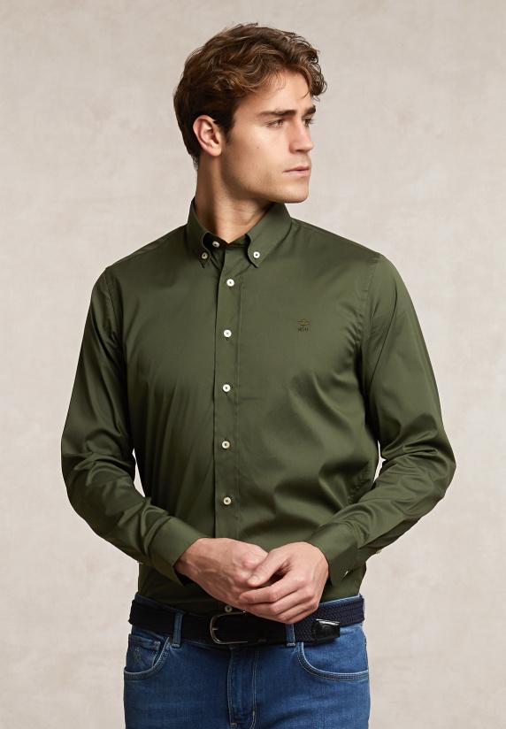 river woods Custom fit effen performance stretch hemd kaki