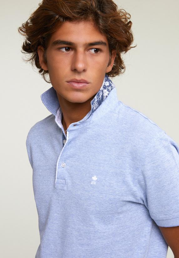 River Woods Custom Fit Fancy Katoen-linnen Polo Chambray Mix