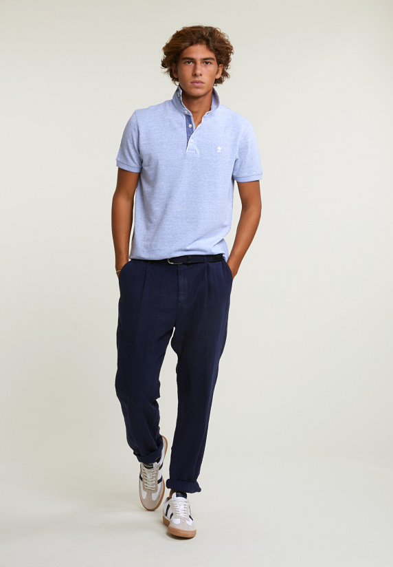 River Woods Custom Fit Fancy Katoen-linnen Polo Chambray Mix