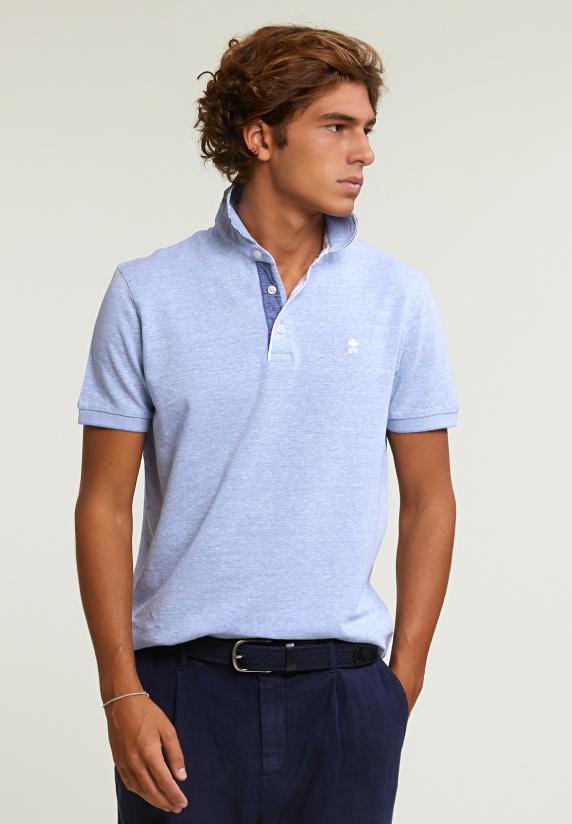 river woods Custom fit fancy katoen-linnen polo chambray mix