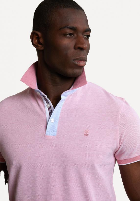 River Woods Custom Fit Fancy Katoenen Polo Dark Flamingo Mix