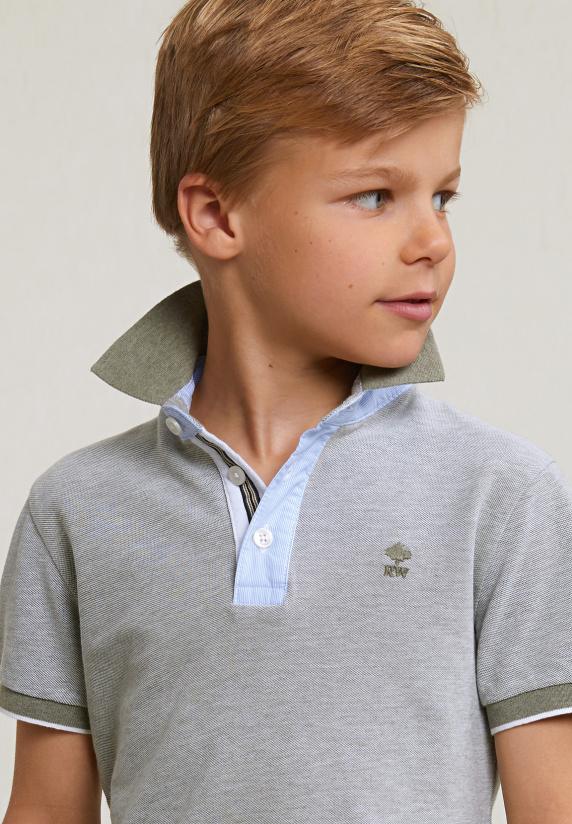 River Woods Custom Fit Fancy Katoenen Polo Korte Mouwen Lt Safari Mix