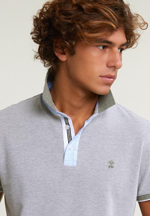 River Woods Custom Fit Fancy Katoenen Polo Lt Safari Mix