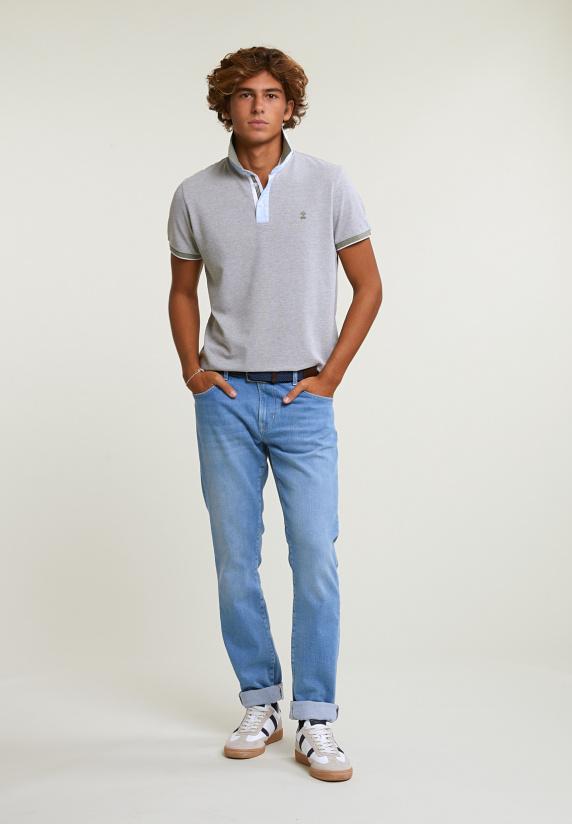 River Woods Custom Fit Fancy Katoenen Polo Lt Safari Mix