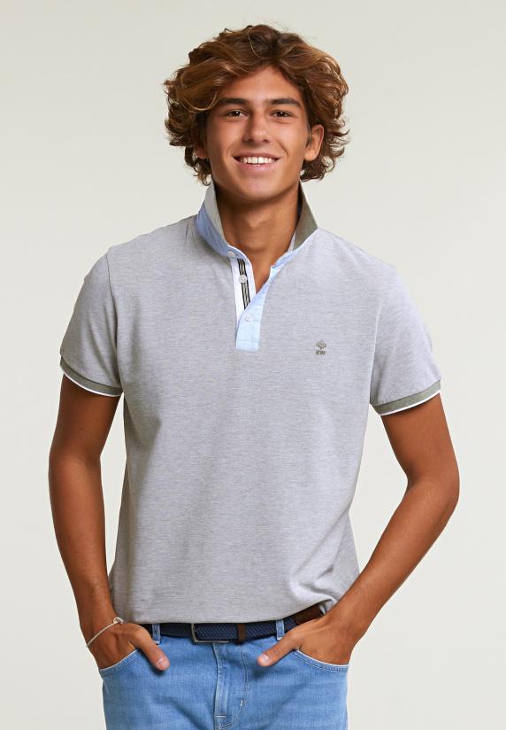 river woods Custom fit fancy katoenen polo lt safari mix